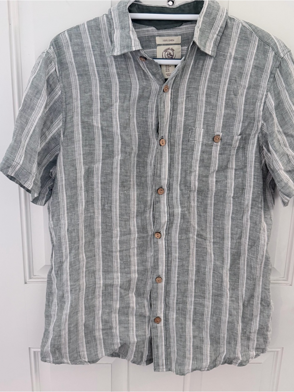 Panama Jack Shirt M | Green Stripe Linen Button Up